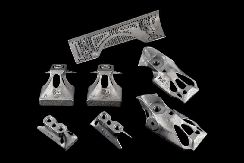 Metal BMW components that have been 3D-printed